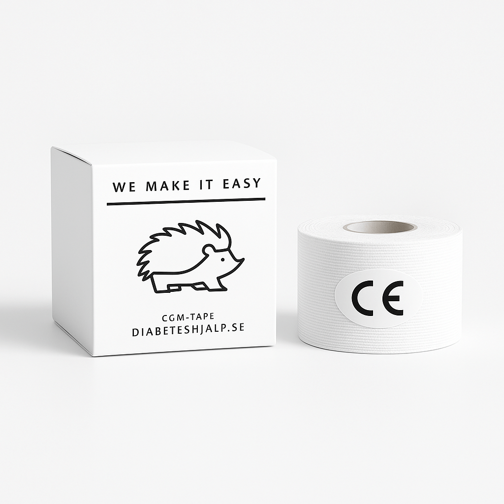 TypOne Tape Roll packaging with CE mark and hedgehog logo for CGM sensors and insulin pumps.