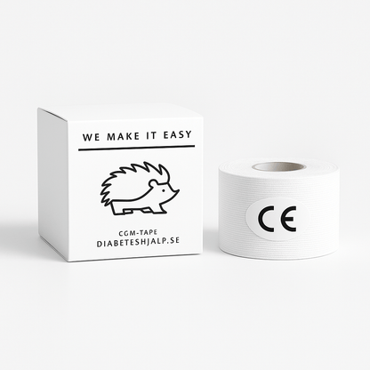 TypOne Tape Roll packaging with CE mark and hedgehog logo for CGM sensors and insulin pumps.