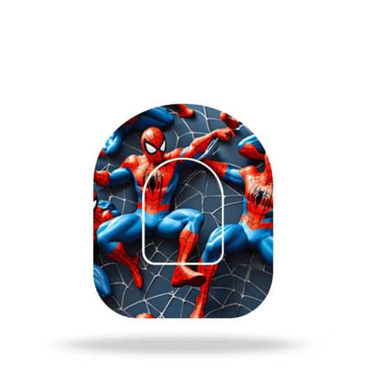 Spiderman themed pump overpatch for Omnipod 5 and Dash, featuring vibrant design for added stability and style.