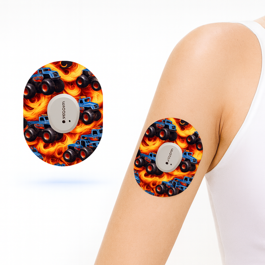 Fire Monster truck CGM-sensor overpatches för Dexcom G7 - Diabeteshjalp