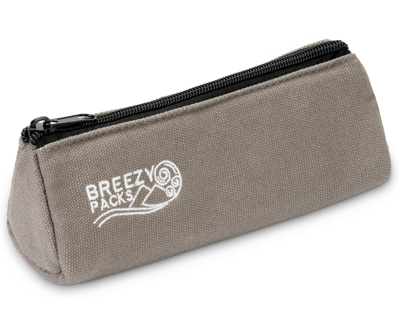 Breezy Packs Basic Small i ljusgrå med en närbild som visar detaljerna av design och zip-funktionalitet.