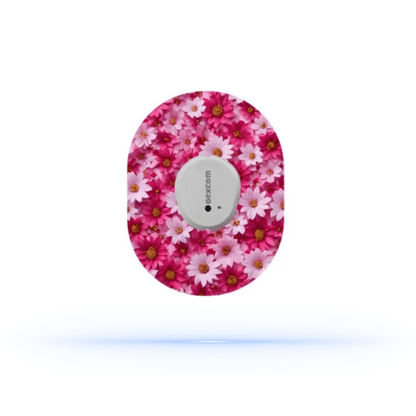 Pink flower CGM sensor patches för Dexcom G7 (5-Pack) - Diabeteshjalp