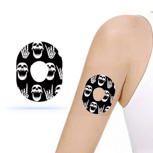 Rock"N"Roll Skull CGM overpatches för Dexcom one+ ( 5-pack) - Diabeteshjalp