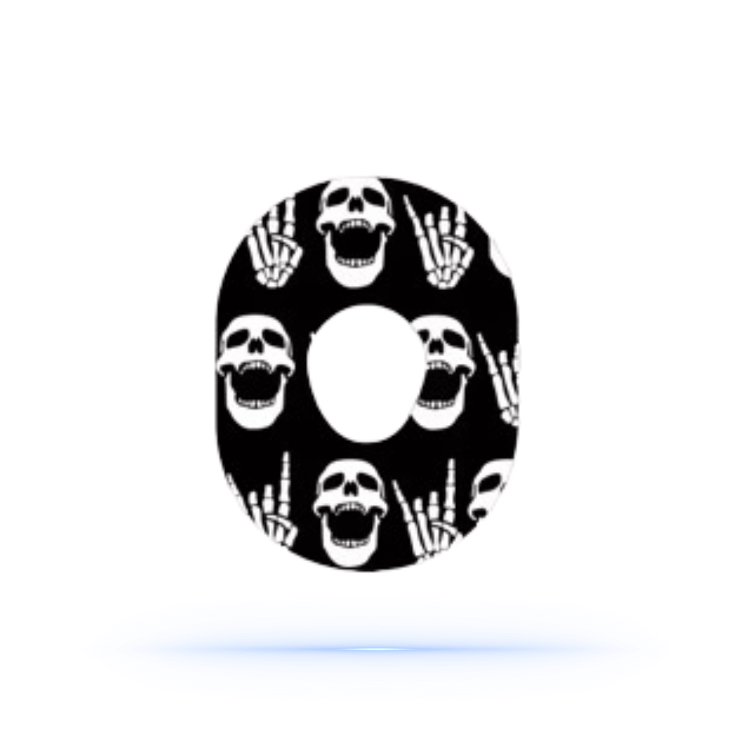 Rock"N"Roll Skull CGM overpatches för Dexcom one+ ( 5-pack) - Diabeteshjalp