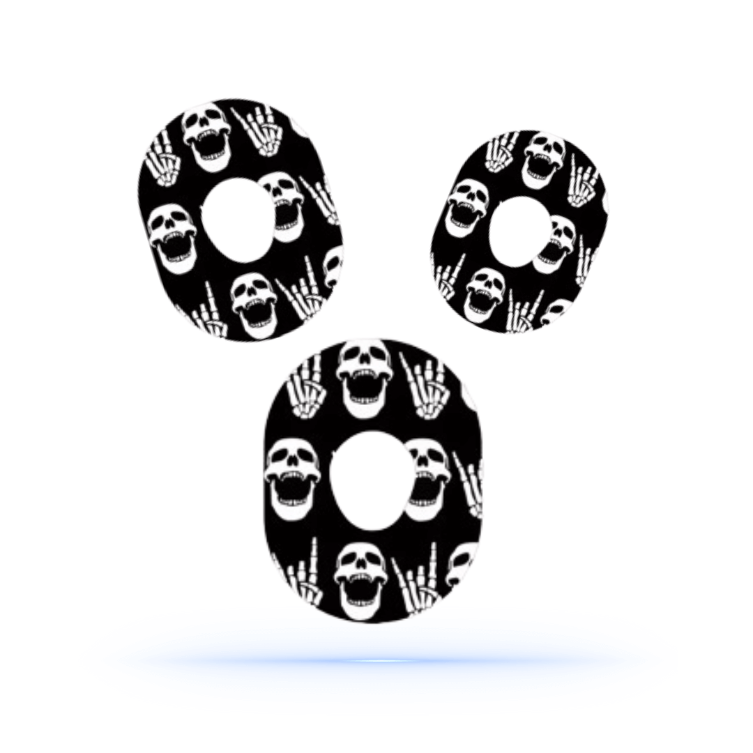 Rock"N"Roll Skull CGM overpatches för Dexcom one+ ( 5-pack) - Diabeteshjalp