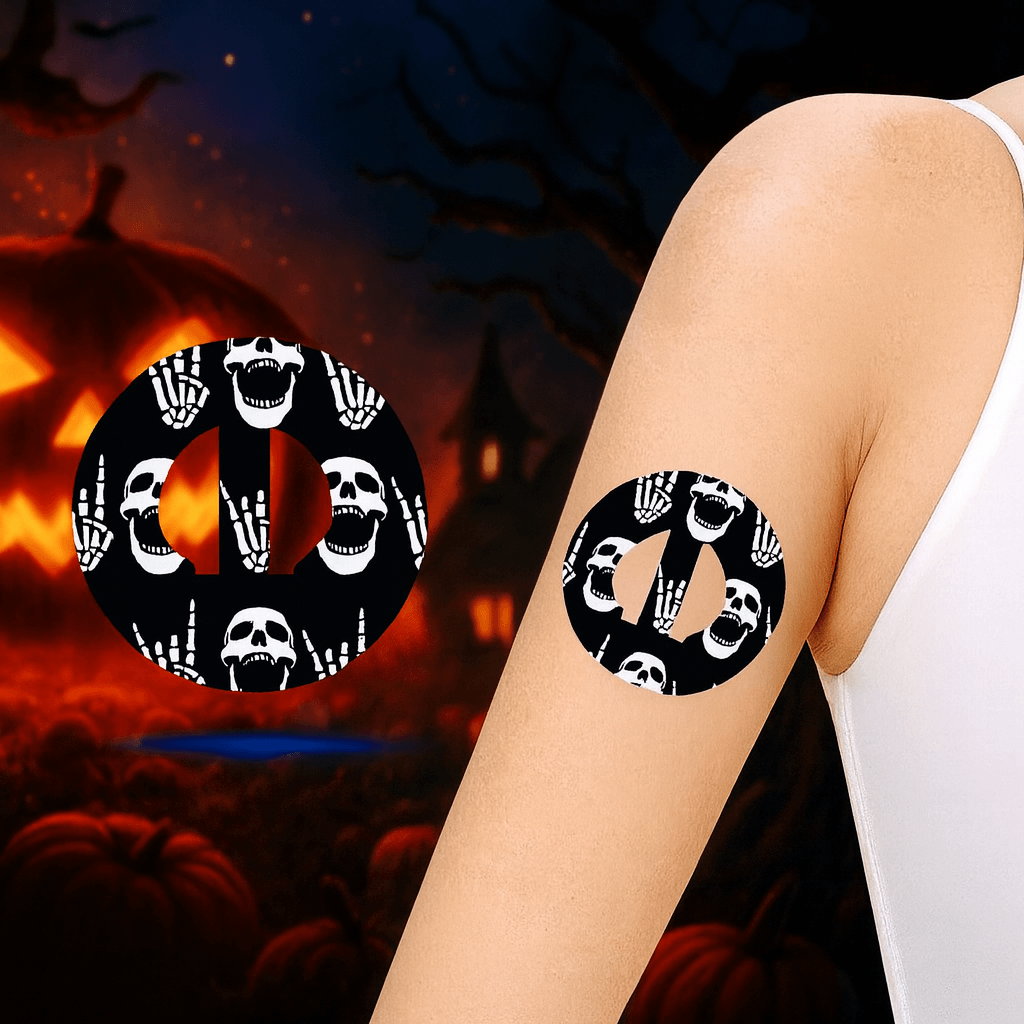 Medtronic Guardian 4 Rock'N'Roll Skull CGM-Sensor overpatches.