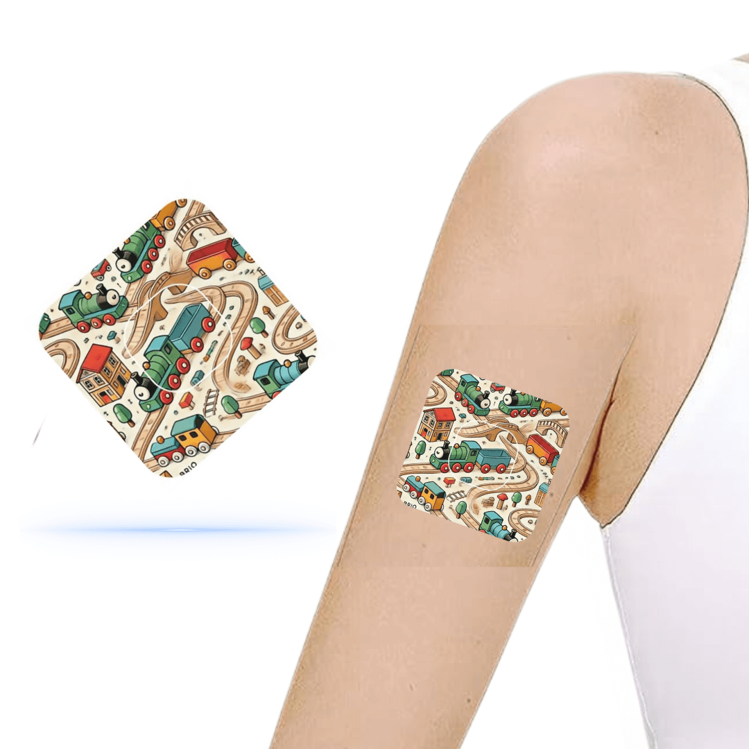 Brio Tåg CGM patches för Medtronic Simplera, lekfulla tågmotiv