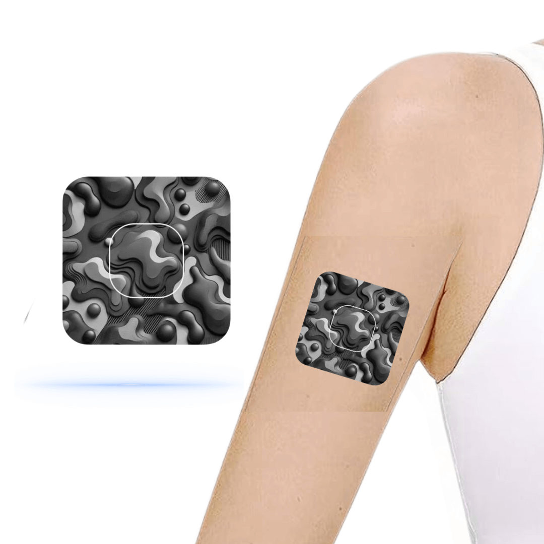 Camouflage Army grey CGM overpatches för Simplera (10-pack) inkl. Sensor Sticker - Diabeteshjalp