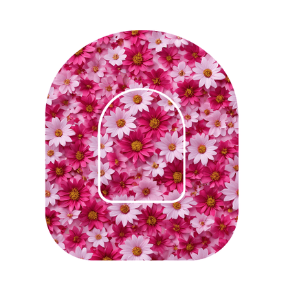 Omnipod Dash Fixeringsplåster Pink Flowers – Vattentåliga overpatches med rosa blommönster för trygg fixering
