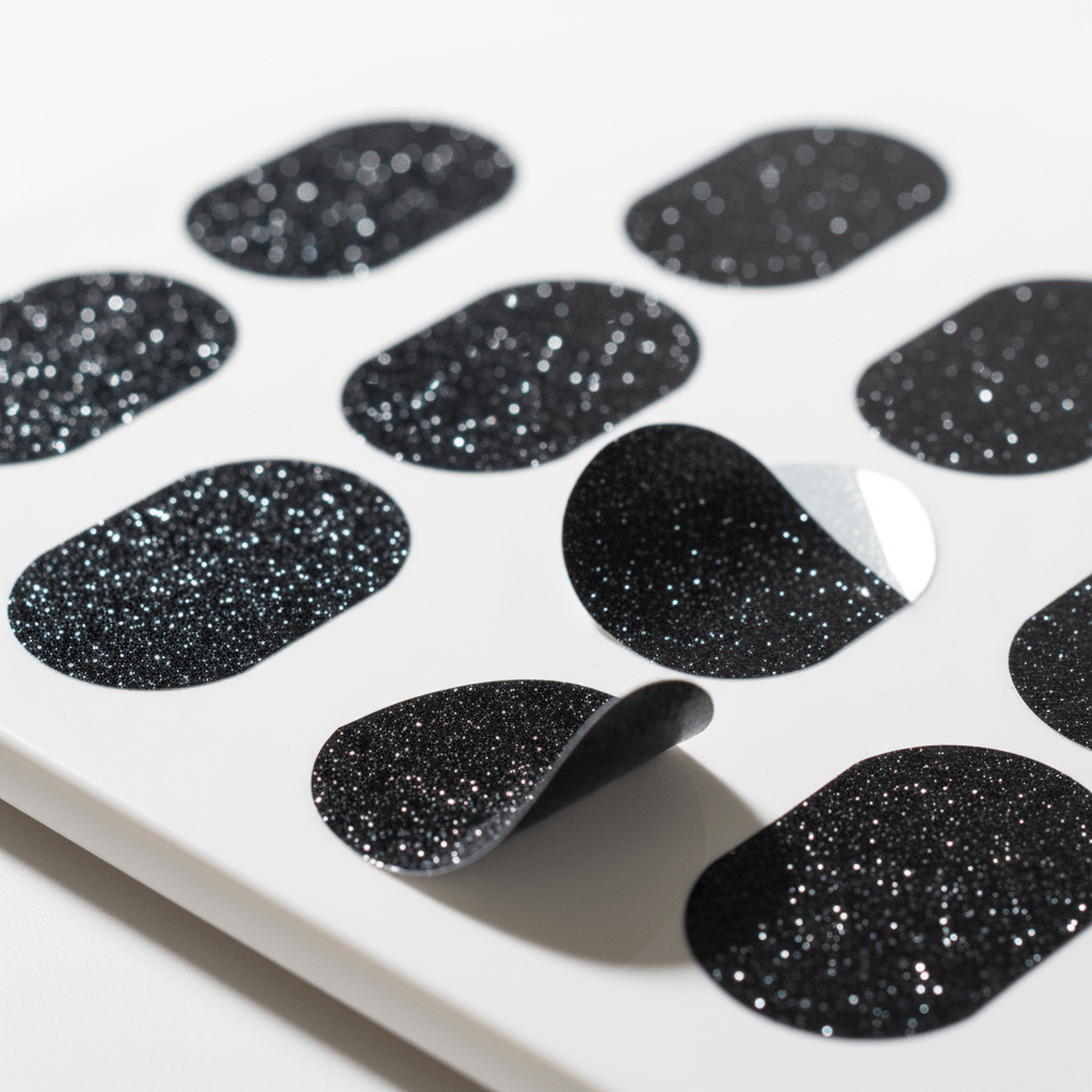 Omnipod Glitterstickers i svart med glitterfinish för personlig stil på insulinpumpen