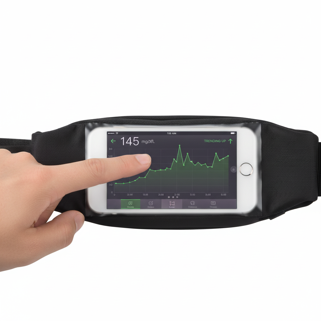 GlukoBältet Touch – Vattentätt löparbälte med touchfönster för enkel glukosövervakning